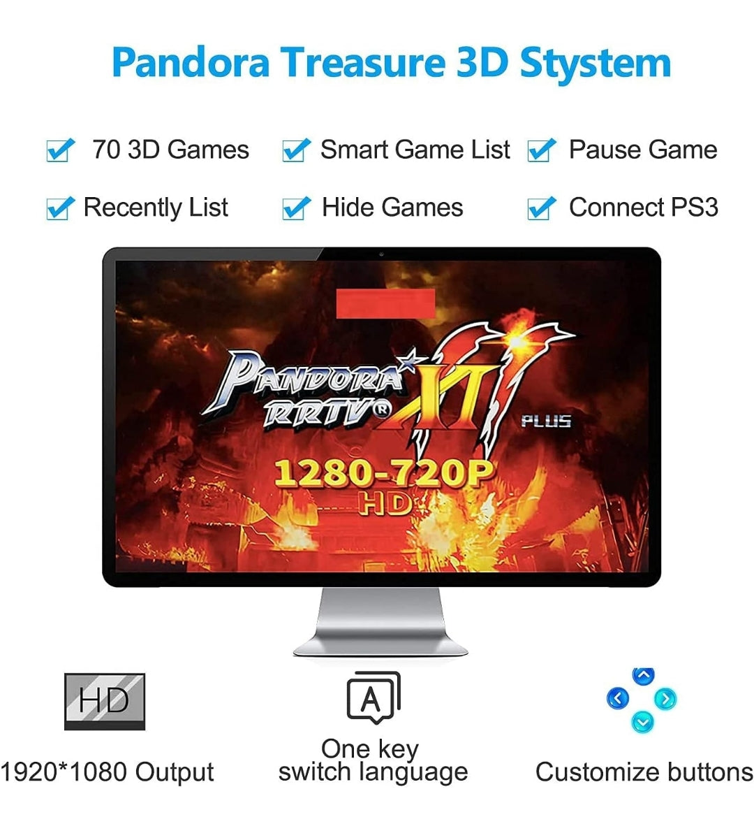 【26800 Games in 1】 Arcade Game Console ,Pandora Treasure 3D Double Stick,26800 Classic Arcade Game,Search Games, Support 3D Games,Favorite List, 4 Players Online Game,1280X720 Full HD Video Game
