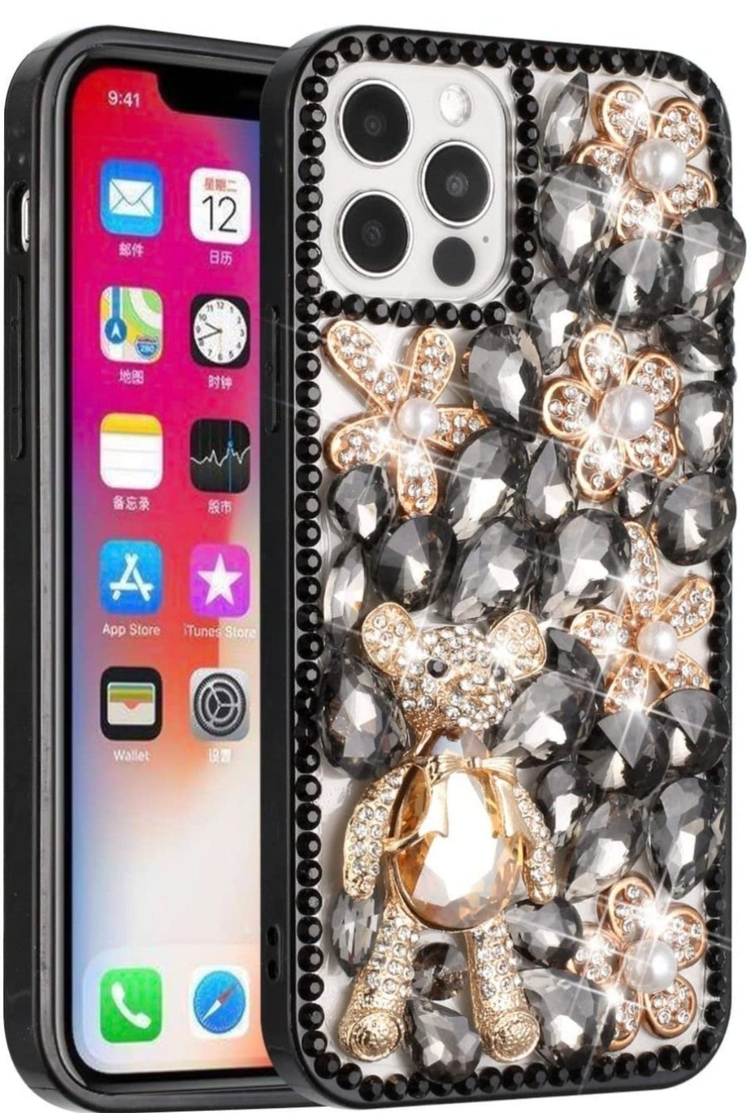 iPhone 13 Pro Black Panda Floral