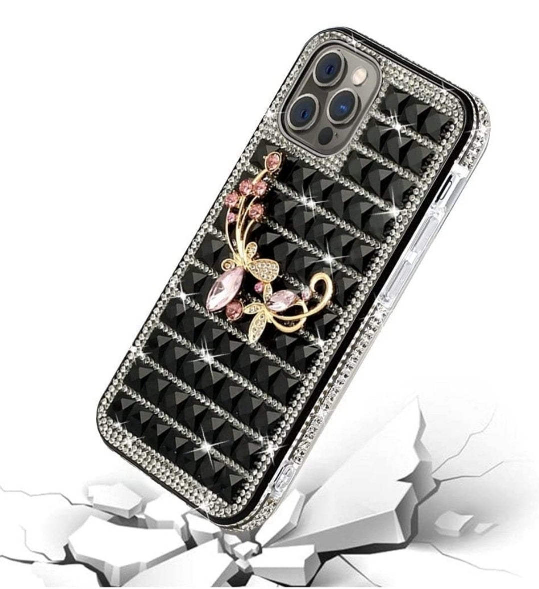 iPhone 13 Pro Max Butterfly Floral On Black