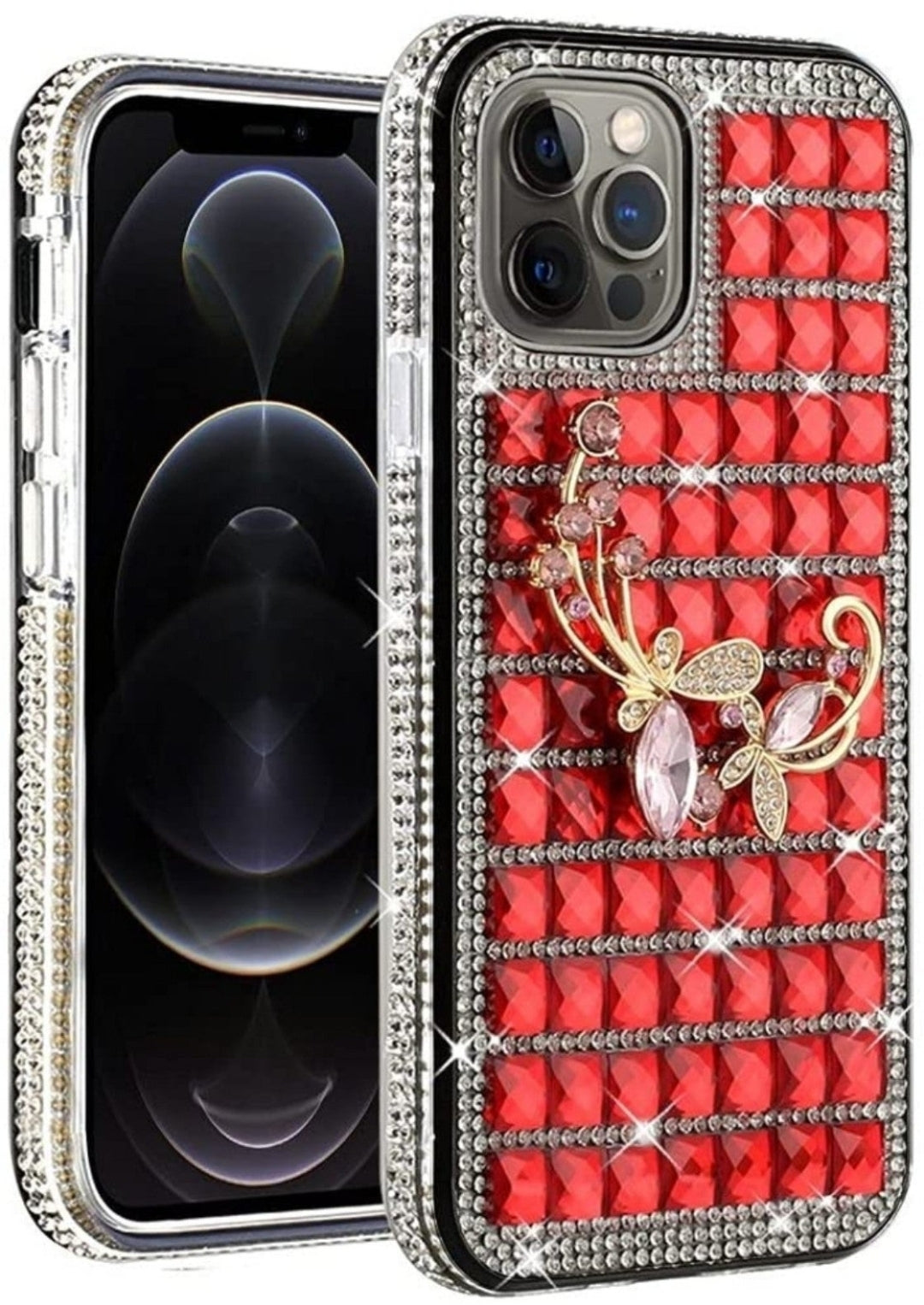 iPhone 13 Pro Butterfly Floral On Red