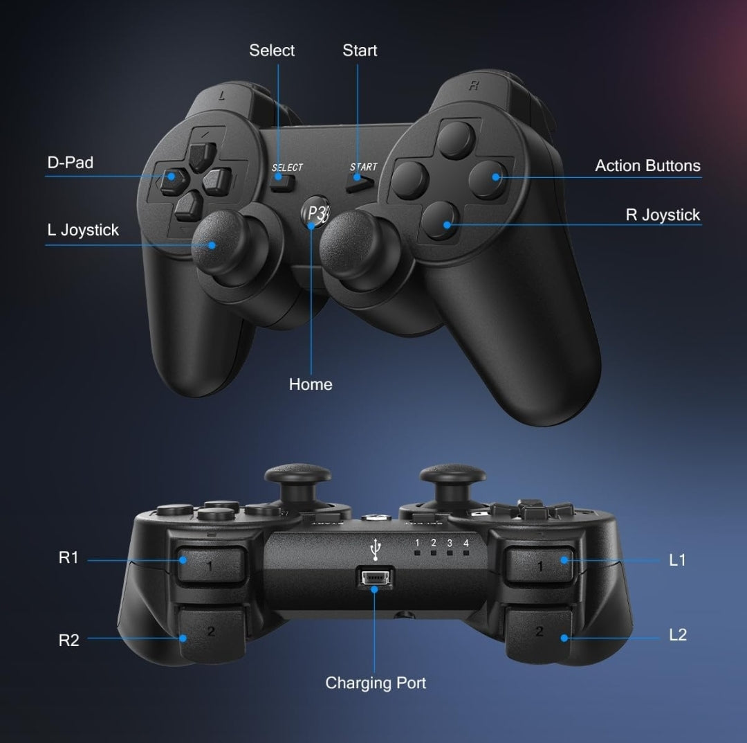PS3 Controller Wireless 2 Pack, with 2 Charging Cables, Compatible with Playstation 3
