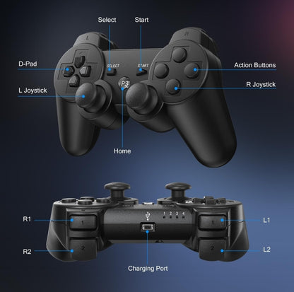 PS3 Controller Wireless 2 Pack, with 2 Charging Cables, Compatible with Playstation 3