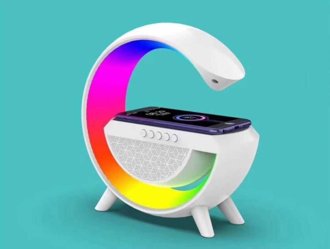 Bluetooth G Speaker with Wireless Charging, Smart Night Light, Alarm Clock, RGB