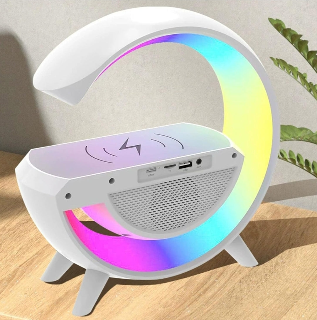 Bluetooth G Speaker with Wireless Charging, Smart Night Light, Alarm Clock, RGB