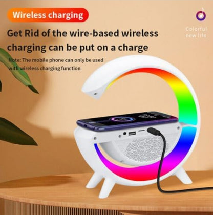 Bluetooth G Speaker with Wireless Charging, Smart Night Light, Alarm Clock, RGB